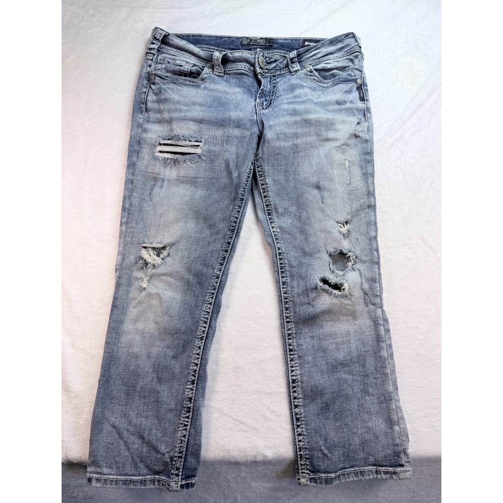 Silver Jeans Co. Suki Mid Capri Distressed Jeans W32 L22.5 Fits 34x24 Curvy